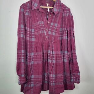 Free People Plaid Purple Women's Top Sz Small